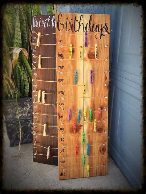 Birthday Calendar Board Wall Hanging With Colored Clothespins Hand