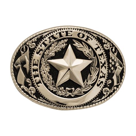 Texas State Seal Silver Tone And Black Belt Buckle