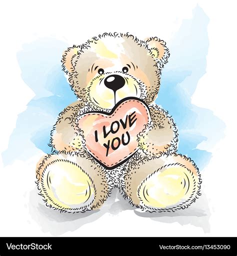 Drawing Teddy Bear With Heart Royalty Free Vector Image