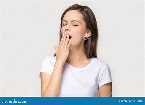 Tired Young Woman Yawning Having Sleep Deprivation Stock Image Image