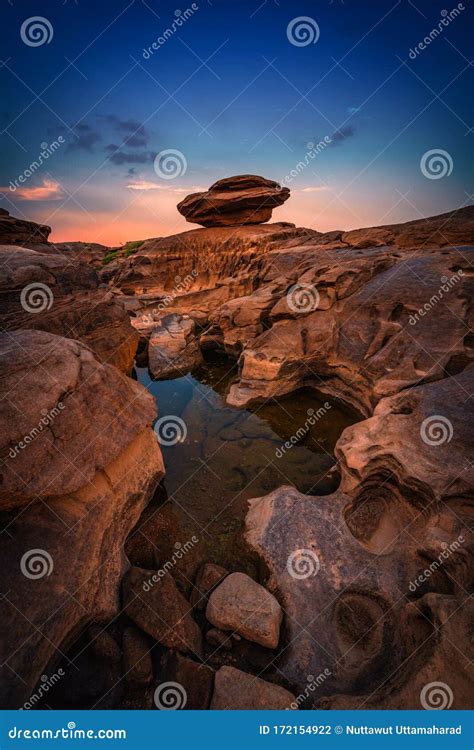 Landscape Of Sunset At Sam Phan Bok In Ubonratchathani Unseen In