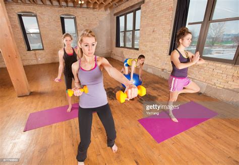 Group Of Young Women In Yoga Aerobic Exercise Health Center Studio High