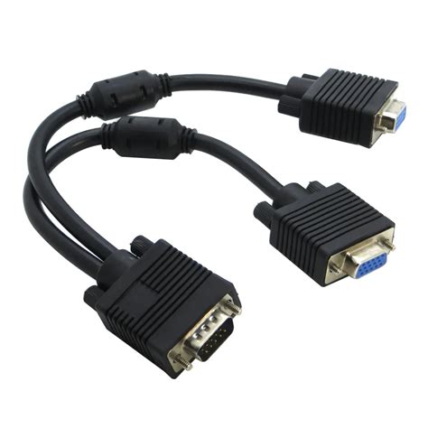 15 Pin Vga Male To 2 Female Y Splitter Cable Svga Monitor Adapter