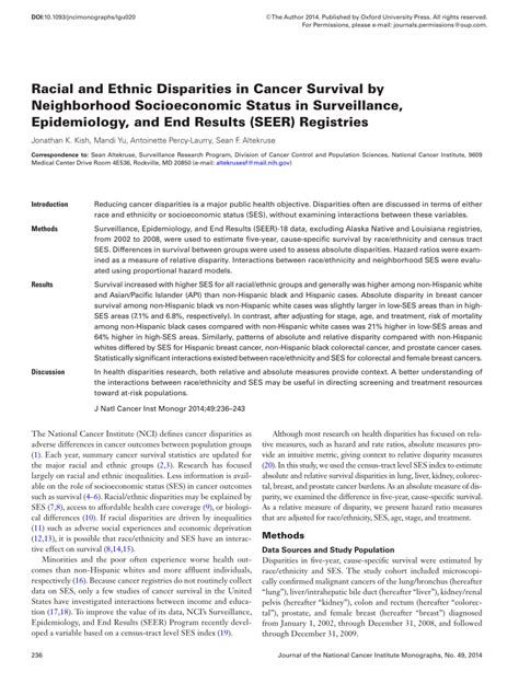 pdf racial and ethnic disparities in cancer survival by neighborhood socioeconomic status in