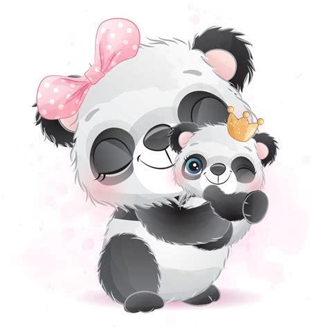 Cute Little Panda With Watercolor Illustration 2063784 Vector Art At