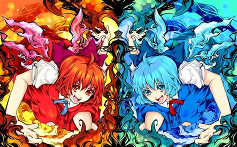 Video Games Touhou Wings Dress Blue Eyes Redheads Cirno Fairies Anime