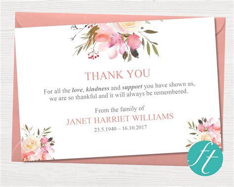 Funeral Thank You Card Spring Flowers Funeral Templates