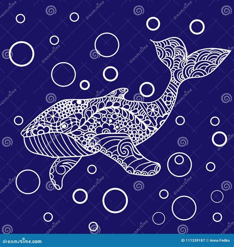 Whale Vector Zentangle Print Adult Coloring Page Hand Drawn