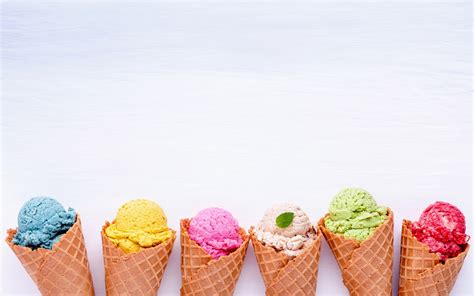 Various Of Ice Cream Flavor In Cones Blueberry Strawberry Pistachio