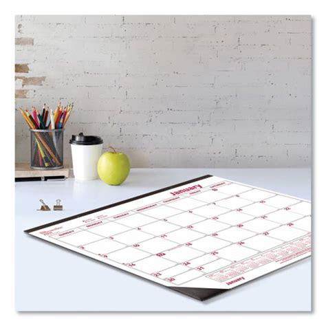 Monthly Desk Pad Calendar 22 X 17 White Burgundy Sheets Black