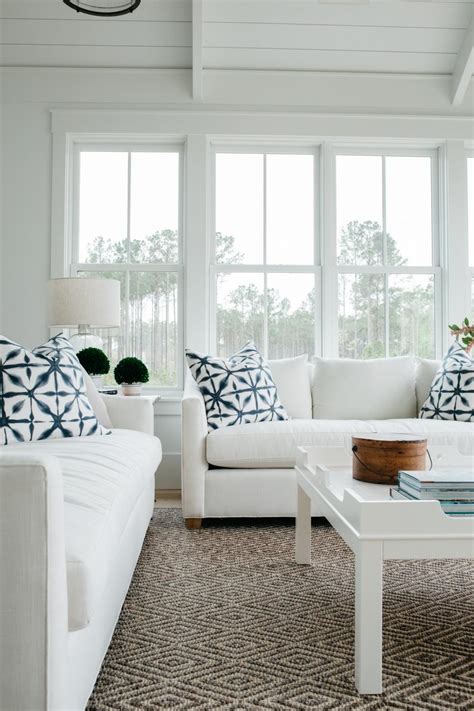 Modern White Cottage Living Room With Upholstered Sofas And