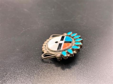 Vintage Zuni Turquoise Coral Mother Of Pearl Jet A Gem