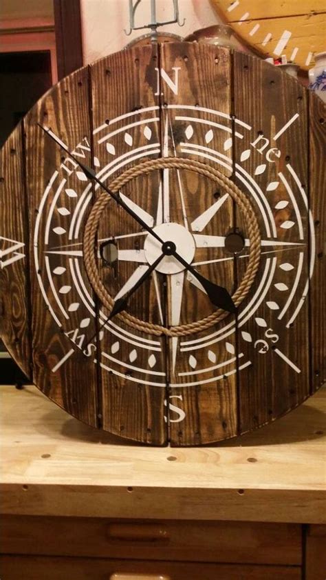 Nautical Inch Wooden Wire Spool Clock Housewarming Gift Etsy