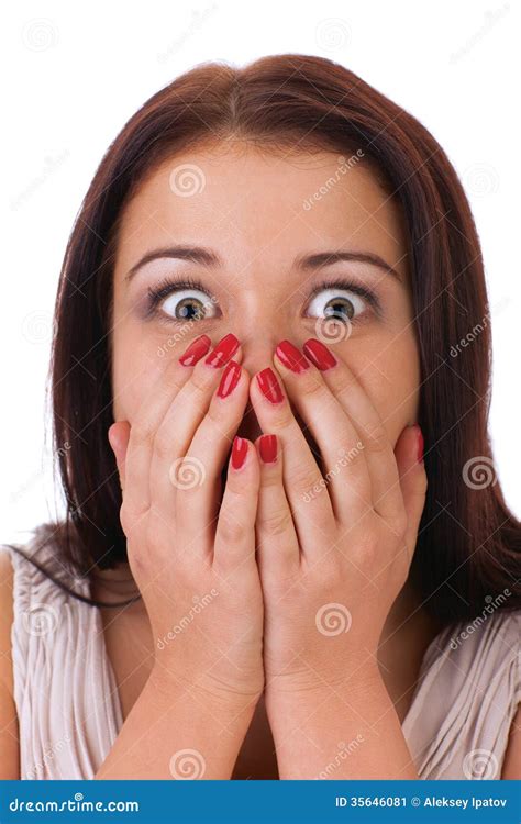 Close Up Portrait Of The Scared Woman Isolated On White Stock Image