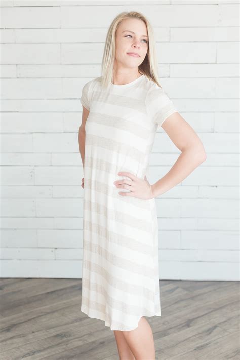 Oatmeal Striped Modest Dress | Modest outfits, Modest girls dresses, Modest dresses
