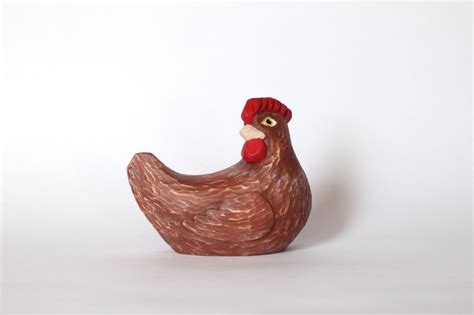 Wood Carving Brown Wooden Chicken Hen 65234 In Online Supermarket Sol