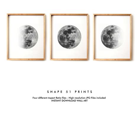 Set Of 3 Moon Phases Prints Moon Poster Printable Wall Art Etsy Uk