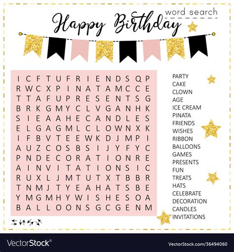 Happy Birthday Word Search Puzzle Royalty Free Vector Image