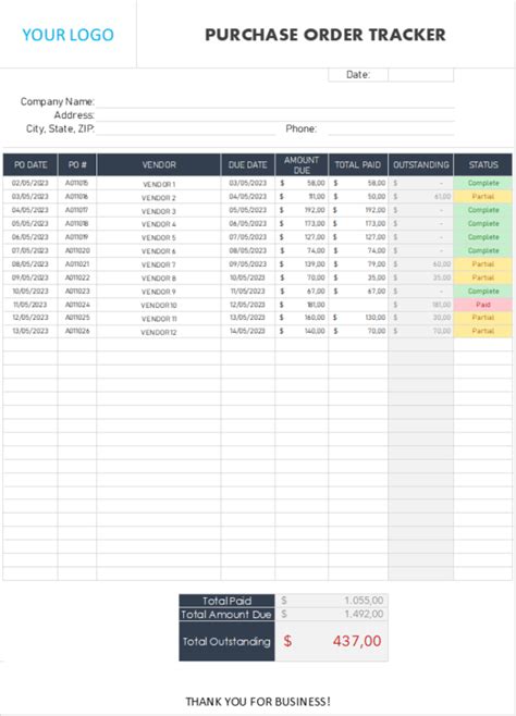 Free Purchase Order Tracker Template Exsheets