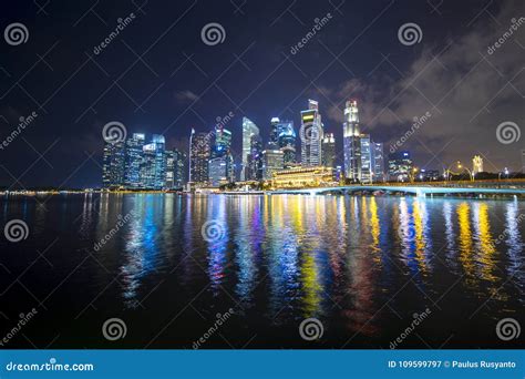Singapore Cityscape At Night Editorial Photography Image Of