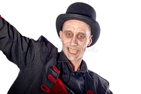 Man Dressed Up As Vampire For The Halloween On Green Screen Stock Photo