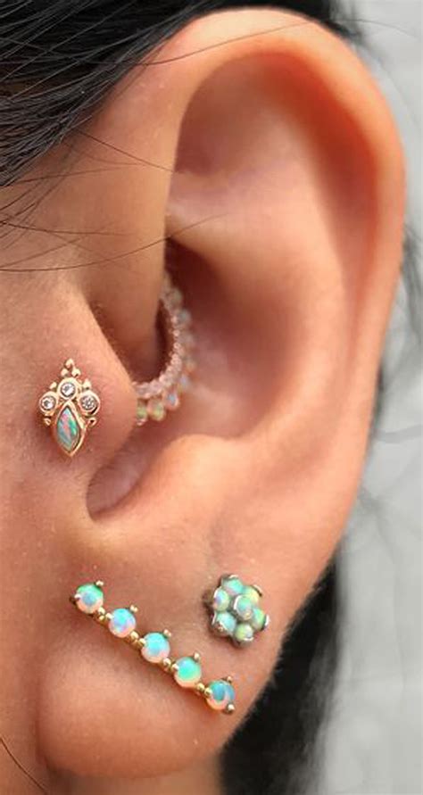 Cute Opal Ear Piercing Ideas For Women For Tragus Daith Ear Lobe
