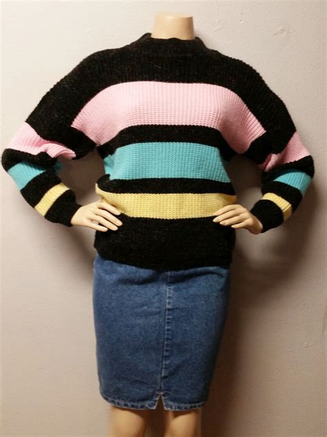 Vintage 80s Slouchy Striped Sweater Sz Medium Etsy