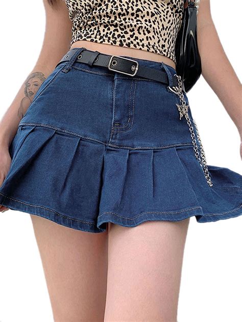 Womens Slim Pleated Ruffle Denim Skirts Girl Y K A Line Short Jean Mini Skirts Walmart Com