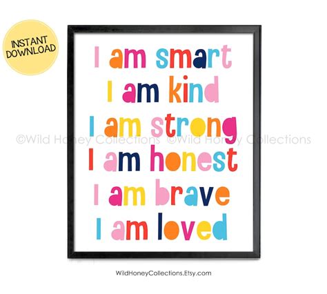 I Am Smart Kind Strong Honest Brave Loved Kids Room Etsy