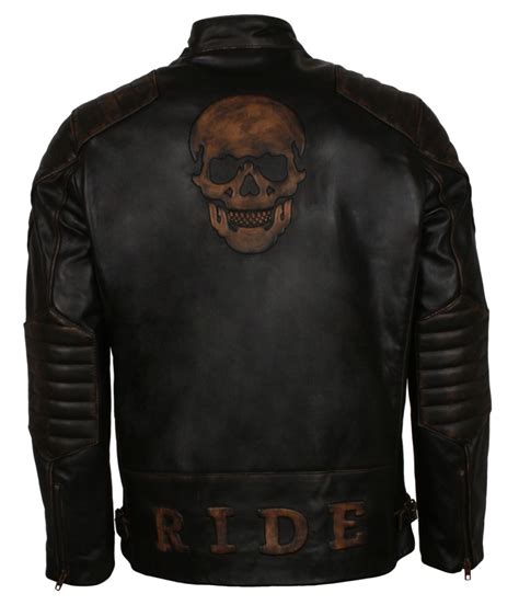 Quilted Skull Embossed Black Leather Jacket For Men Usa Leather