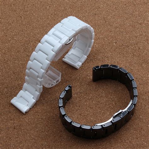 Pure Ceramic 14mm 16mm 18mm 20mm 22mm Ceramic Watchband White Black Watch Strap Butterfly Buckle