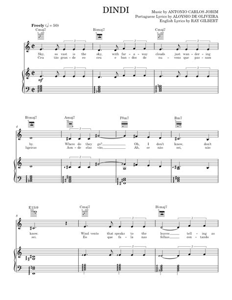 Dindi Sheet Music For Piano Vocals By Aloysio De Oliveira Antonio