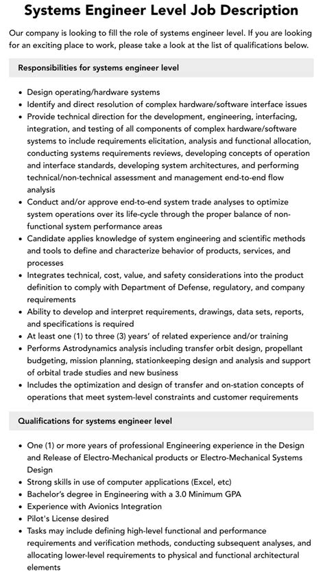 Systems Engineer Level Job Description Velvet Jobs