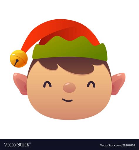 Little Cute Cartoon Elf Head On White Background Vector Image