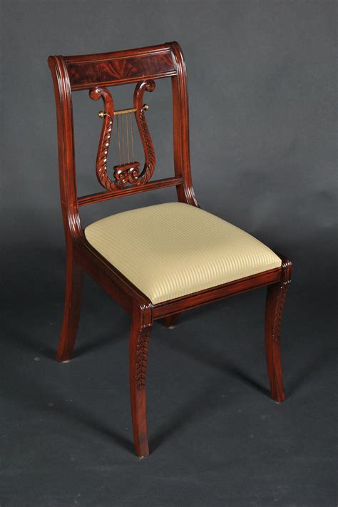 Studded leather chair back 7. Lyre Back Dining Room Chairs. Solid Mahogany Schmieg ...