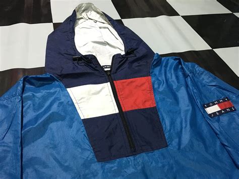 Vintage Tommy Hilfiger Jacket Hooded Windbreaker Pullover Half Zip