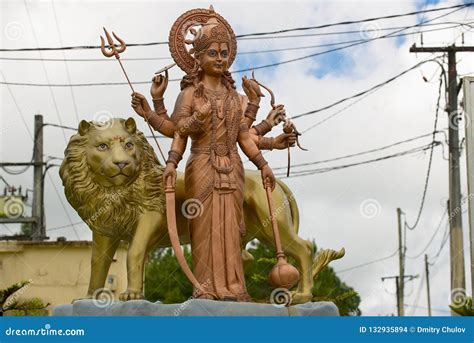 Giant Durga Godess With A Lion Statue At Ganga Talao Grand Bassin Hindu Temple Mauritius