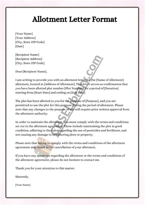 Allotment Letter Format Sample And How To Write An Allotment Letter