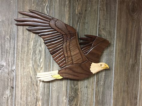 Eagle Wood Intarsia Art Soaring Eagle Etsy