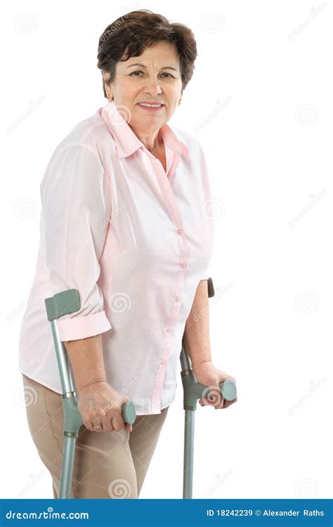Senior Woman On Crutches Stock Image Image Of Older 18242239