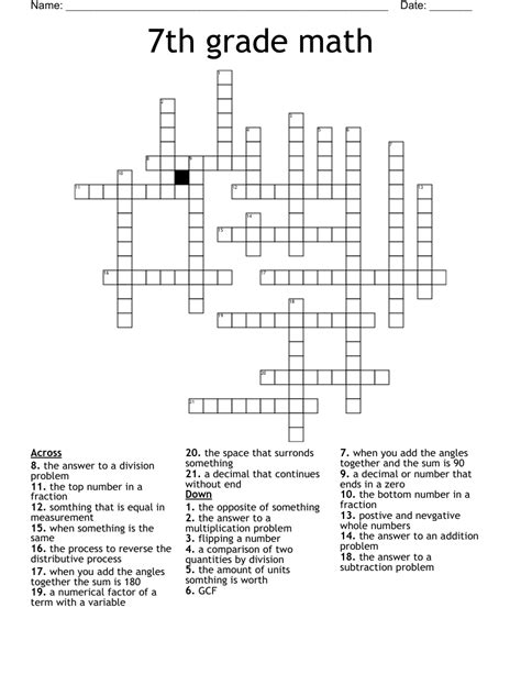 7th Grade Math Crossword Wordmint