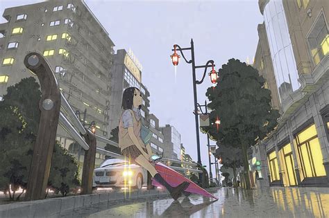 Hd Wallpaper City Waiting Anime Girls Alone Rain Schoolgirl