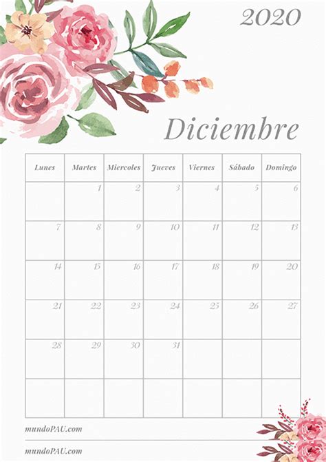 Calendario 2020 Para Imprimir 【 Calendario Mensual