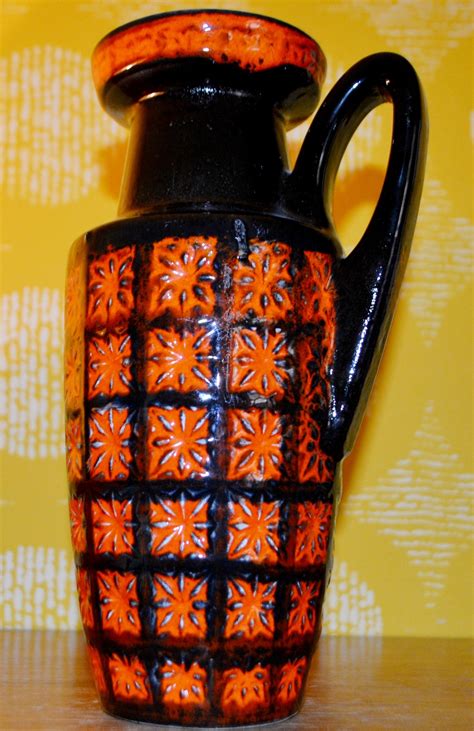Vintage Ceramic Vase 70s Orange Brown Space Age Mid Century Retro