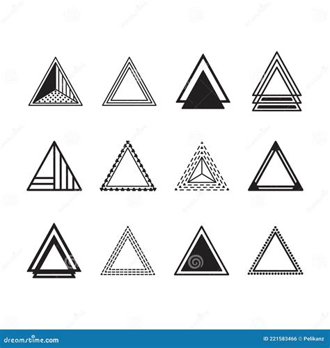 Black Silhouette And Line Equilateral Triangles Motifs And Icons Set On