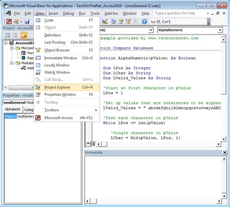 Ms Access 2010 Project Explorer In Vba Environment