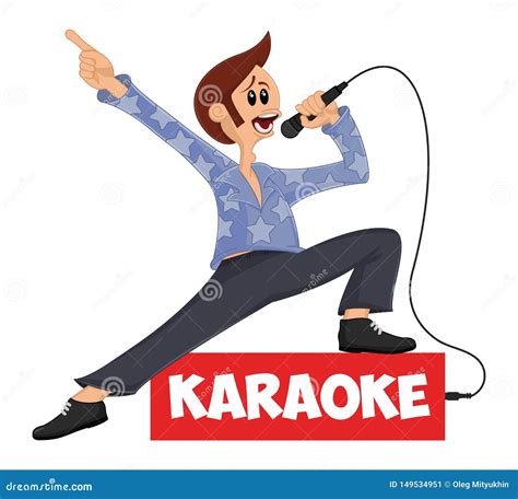 Funny Vector Cartoon Character Singing Into Microphone And Posing
