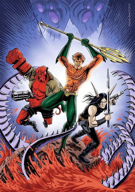 Marcelo Baez Draws Hellboy Aqua Man And Poison Elves Finished Piece