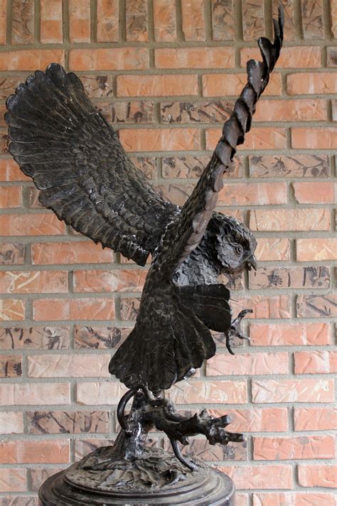 Jules Moigniez Signed Bronze Owl Sculpture On Marble Pedestal Ebth