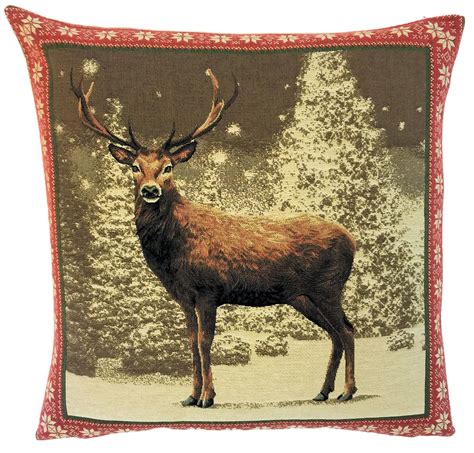 The deer home decor includes area rugs, throws and pillows and the outdoor deer decor includes. CHRISTMAS DEER Jacquard Woven Tapestry Throw Pillow Cases ...